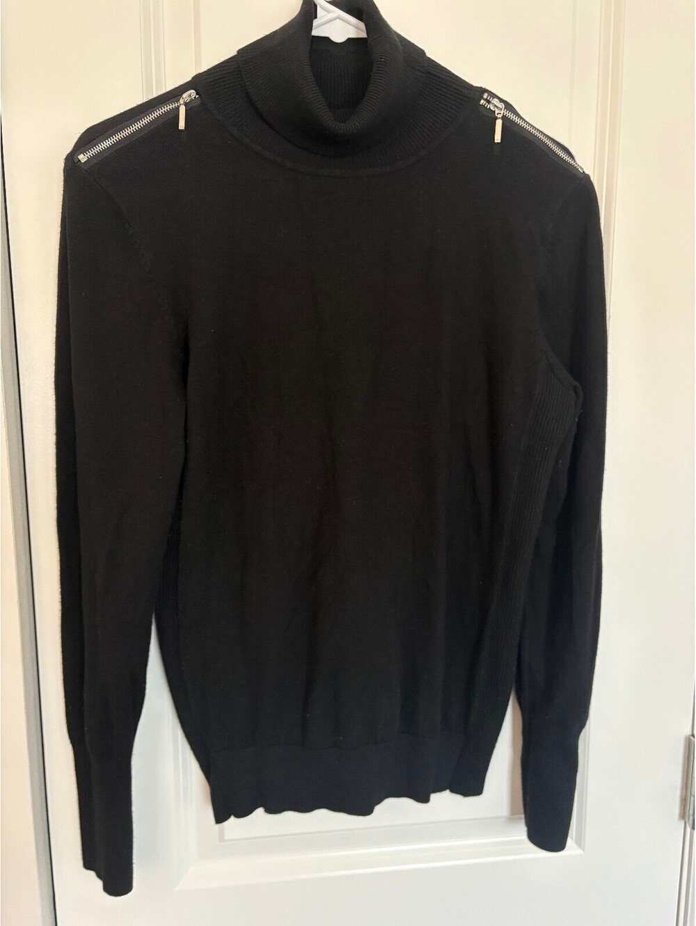Joseph A Black Turtleneck Sweater with Shoulder Zippers, Size Small